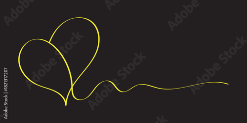 Single pink heart continuous wavy line art drawing on Black background. Happy Valentine's day header or banner or letter template. Vector illustration. Love doodle brush icon, romantic love. EPS 10.
