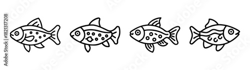 Cartoon fish drawing vector illustration: cute fish clip art, fish line art, fish coloring page, fish design