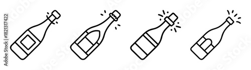 Celebrate new year's eve with champagne bottles popping open line art vector illustration