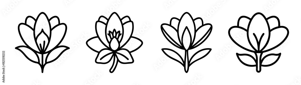 Fototapeta premium Art deco floral design elements vintage flower illustrations botanical vector graphics line art drawing set