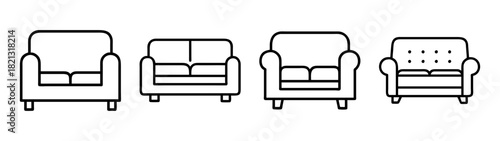 Outline furniture sofa armchair couch set vector illustration home interior design seating ideas