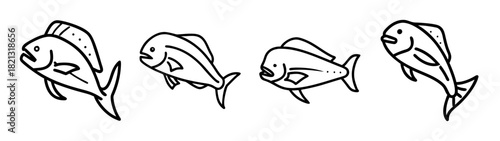Drawing of four fish swimming in a group, fish illustration, sea life, ocean animals, marine life
