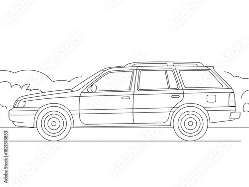 black and white station wagon driving clip art preview