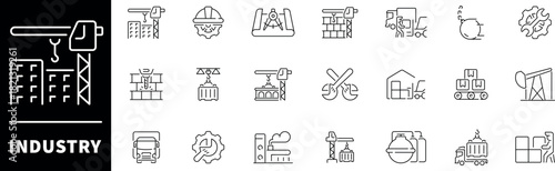 Industry icon set. Thin line icons set related to industry and manufacturing. Industry web icons in line style. Collection of industrial related outline icons
