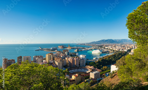 Plaza del toros and port of Malaga. Spain
