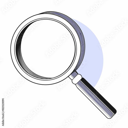 Detailed Line Art Illustration of a Magnifying Glass for Investigation.