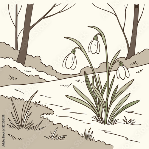 Snowdrops in Winter A Delicate Bloom Amidst the Cold.