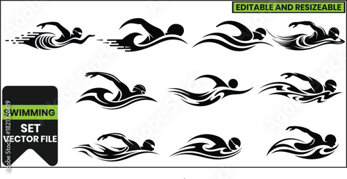  Collection of  Swimming Silhouette vector .