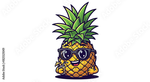 Happy Pineapple Wearing Shades and Sipping