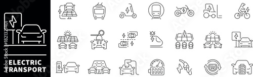 Electric transport icon set. Thin line icons set related to electric transportation and vehicles. Electric transport icons collection in line style.