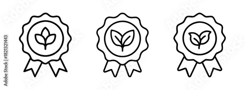 Organic product certification label set vector illustration eco friendly badge design element isolated
