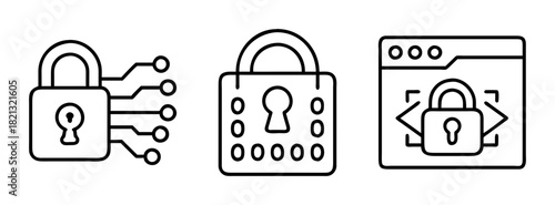 Cybersecurity lock icons for data protection and digital security with network security concept