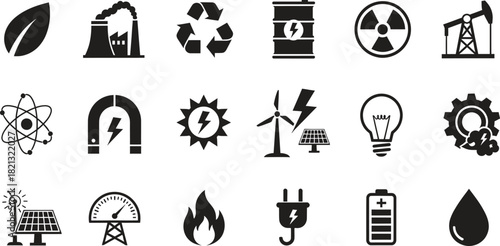 Energy Sources and Production Icons Set Clean and Modern Design