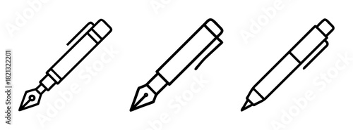 Vector illustration of fountain pens and writing tools for calligraphy and sketching design art