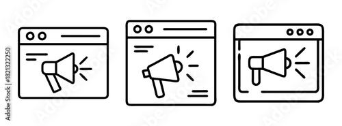 Digital marketing campaign promotion strategy online advertising megaphone vector design icon set