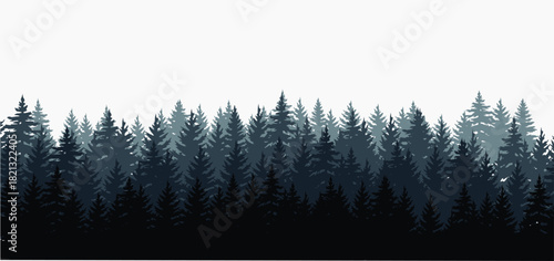 Vector Landscape Bundle Featuring Pine Tree Forest Scenes, Evergreen Woodland Backgrounds, Nature Silhouettes and Outdoor Adventure Illustration Elements