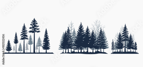  Vector Bundle Forest Pine Landscape Collection with Evergreen Trees, Conifer Woods, Scenic Nature Backgrounds and Wilderness Illustrations for Outdoor and Adventure Design.