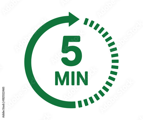 A green circular arrow icon indicates a five-minute time limit or duration on a white background.