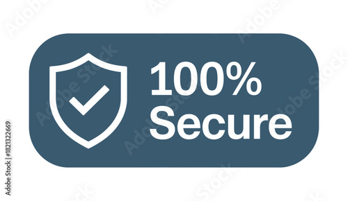 A shield icon with a checkmark inside is shown next to the text "100% Secure" on a blue background.
