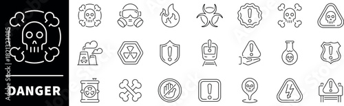 Danger elements collection. Danger vector icons in line style. Thin line icons related to dangerous and hazard