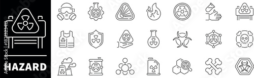 Hazard elements collection. Hazard vector icons in line style. Thin line icons related to hazard and danger