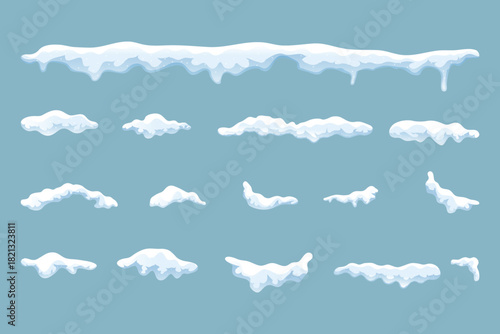 Collection of snow shapes and winter frost elements for decoration and seasonal designs.