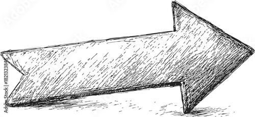 Arrow hand drawn sketch, rough textured right-pointing direction. Vector illustration