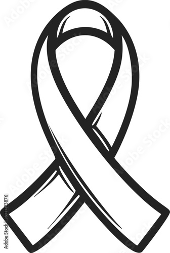 Awareness ribbon sketch, hand drawn outline symbol for support and causes. Vector illustration