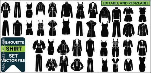Women's Clothing Apparel Silhouette Vector Set .