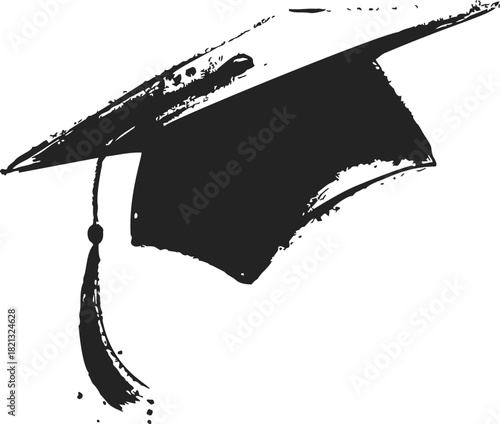 Graduation cap sketch, hand drawn vector with tassel and textured brush strokes. Vector illustration