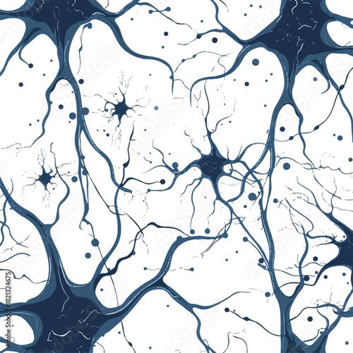 Vector Illustration of Neuron Cells Isolated on White Background — Detailed Neural Network Diagram with Axons, Dendrites, and Synapses for Medical, Scientific, Biological, and Educational Use.