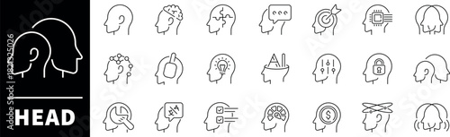 Head vector icons collection. Thin line icons related to human and head. Head vector icons in line style
