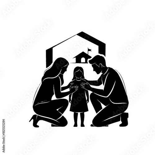 Family Support and Protection Illustration with Parents and Child.