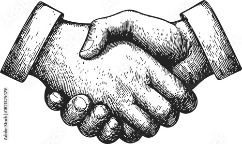 Handshake sketch hand drawn style business agreement concept. Vector illustration