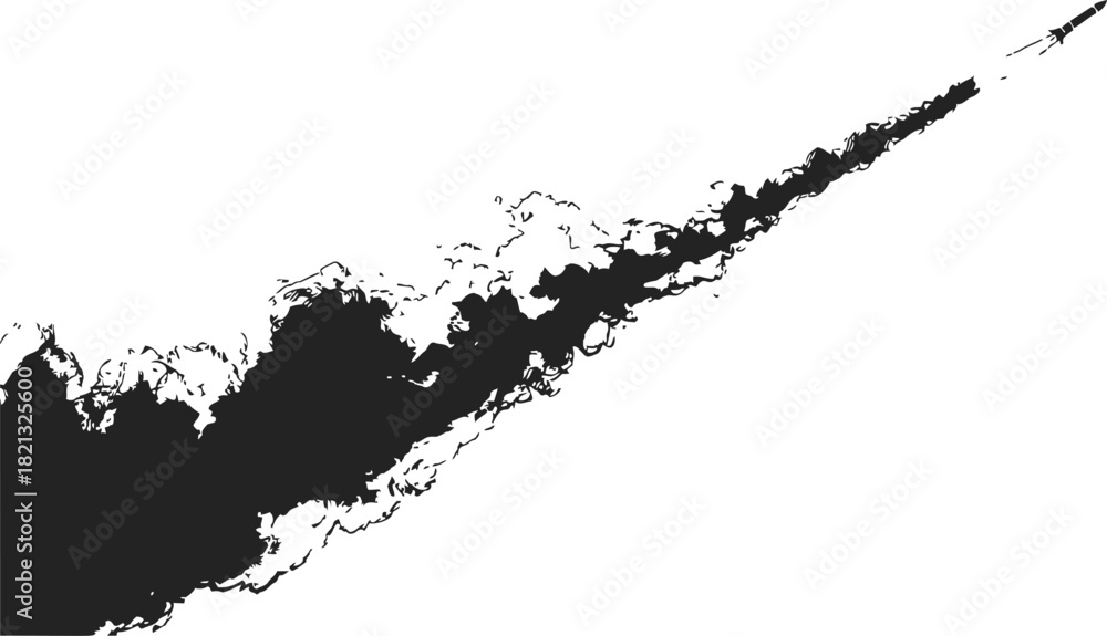 Obraz premium Rocket smoke trail sketch, hand drawn vector, dynamic diagonal plume on white background. Vector illustration