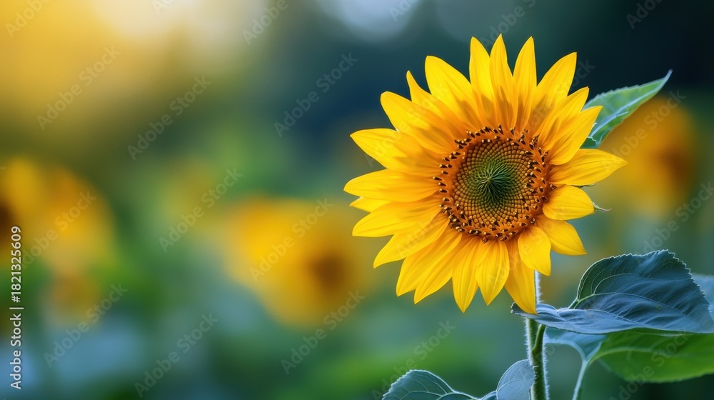 Fototapeta premium Vibrant Yellow Sunflower Blooming in a Summer Field