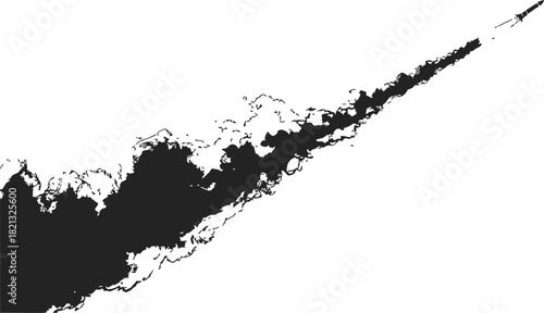 Rocket smoke trail sketch, hand drawn vector, dynamic diagonal plume on white background. Vector illustration