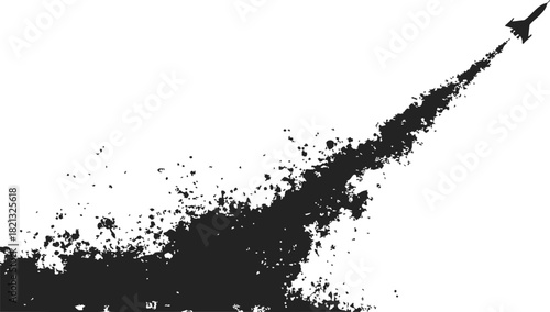 Jet fighter silhouette sketch with abstract splatter smoke trail. Vector illustration