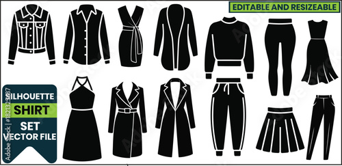 Women's Clothing Apparel Silhouette Vector Set .