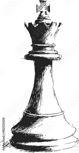 Chess king sketch, hand drawn vector, detailed black and white illustration. Vector illustration