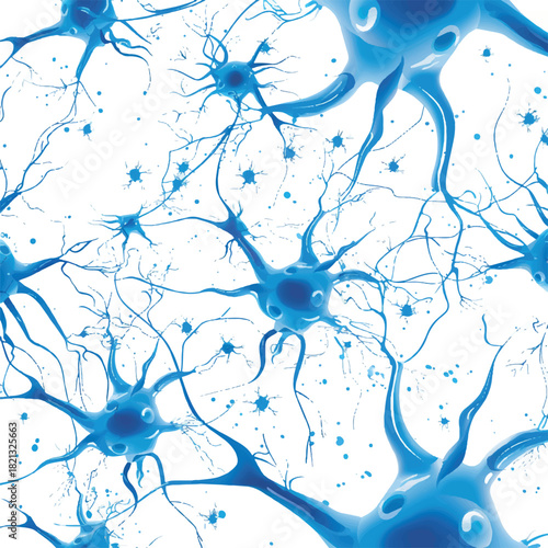 Vector Illustration of Neuron Cells Isolated on White Background — Detailed Neural Network Diagram with Axons, Dendrites, and Synapses for Medical, Scientific, Biological, and Educational Use.