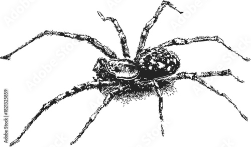 Spider sketch hand drawn detailed black and white arachnid with long legs. Vector illustration