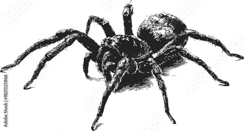 Tarantula sketch hand drawn style detailed black and white spider illustration. Vector illustration
