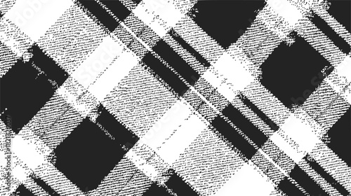 Black and white plaid pattern, sketch hand drawn style with textured diagonal lines. Vector illustration