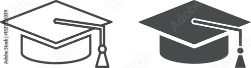 Graduation cap icons: black and white outline and solid fill