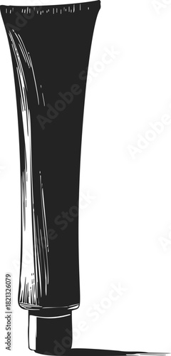 Tube container sketch, hand drawn vector, upright blank packaging with cap. Vector illustration