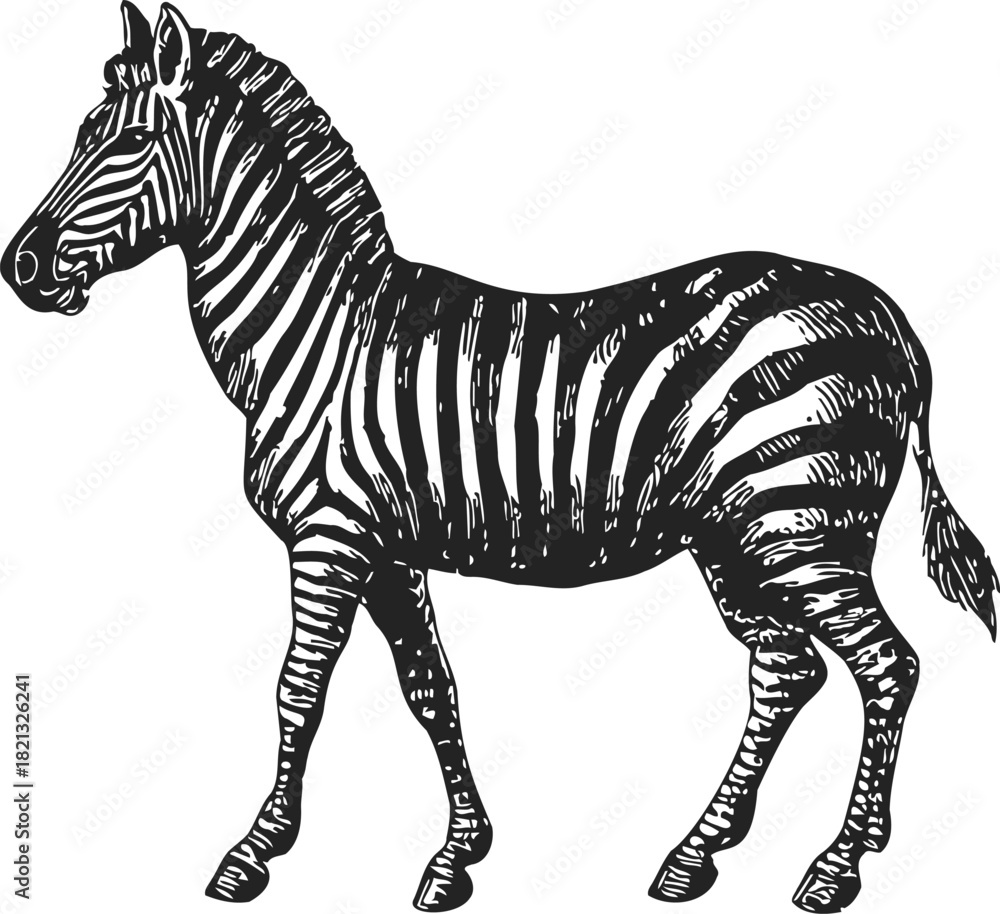 Fototapeta premium Zebra sketch hand drawn side view with detailed black and white stripes. Vector illustration