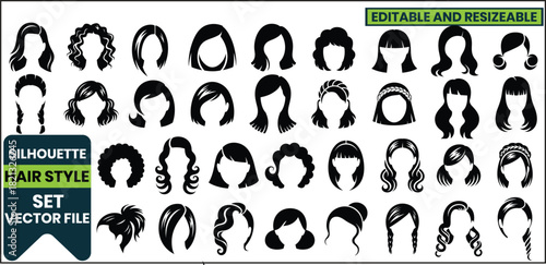 Diverse Women's Hair Style Silhouette Vector Set