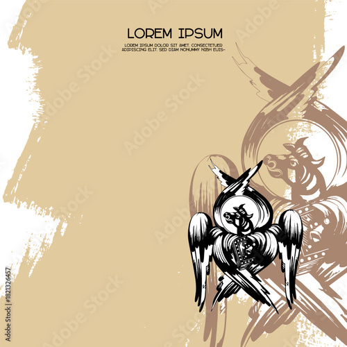 Religious vintage poster template with Luke the Evangelist physician symbol. Christian illustration in Byzantine style