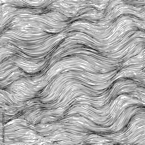Wavy lines abstract pattern, sketch hand drawn seamless flowing texture. Vector illustration